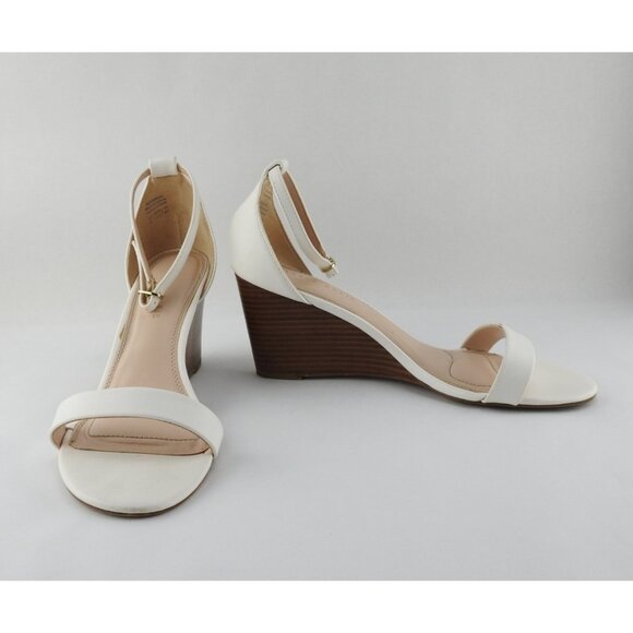 Kelly & Katie Womens Size 11 Addison White Ankle Strap Heels Wedge Sandle - Picture 1 of 10
